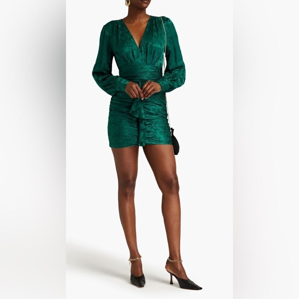 NWT Ronny Kobo Carissa ruched floral-jacquard mini dress Size‎ XS|2